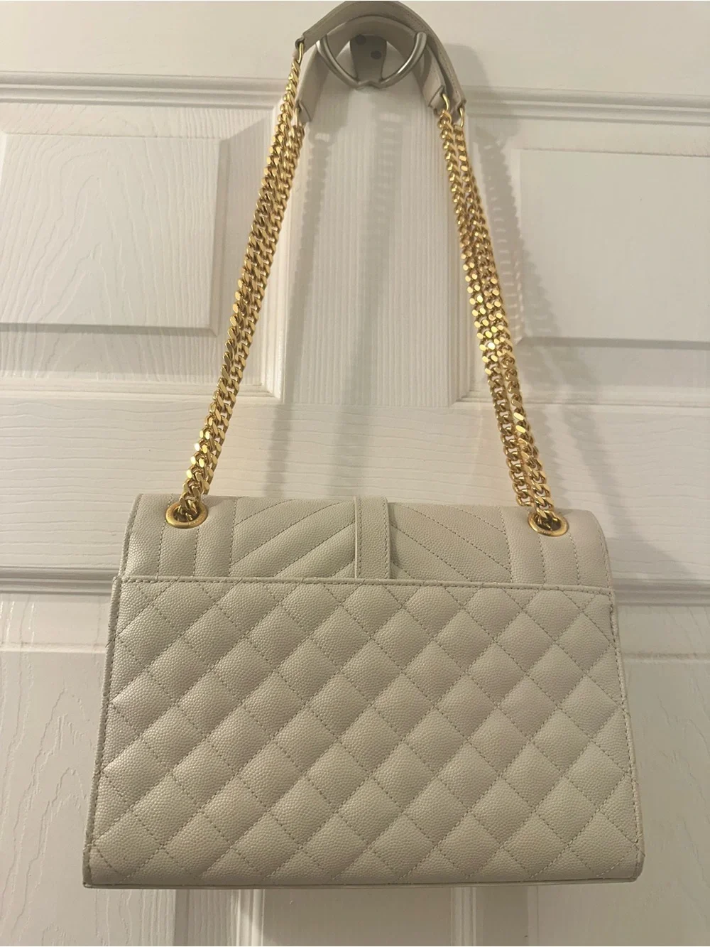 Saint Laurent Cream Quilted Leather Shoulder Bag with Gold Hardware